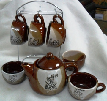 Bộ ấm tách trà có giá treo mẫu cà phê aladin (Nâu)
