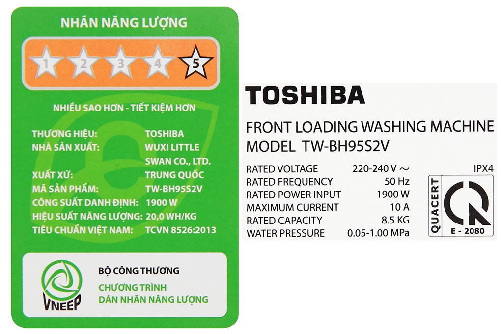 Máy giặt lồng ngang Toshiba Inverter 8,5Kg TW-BH95S2V