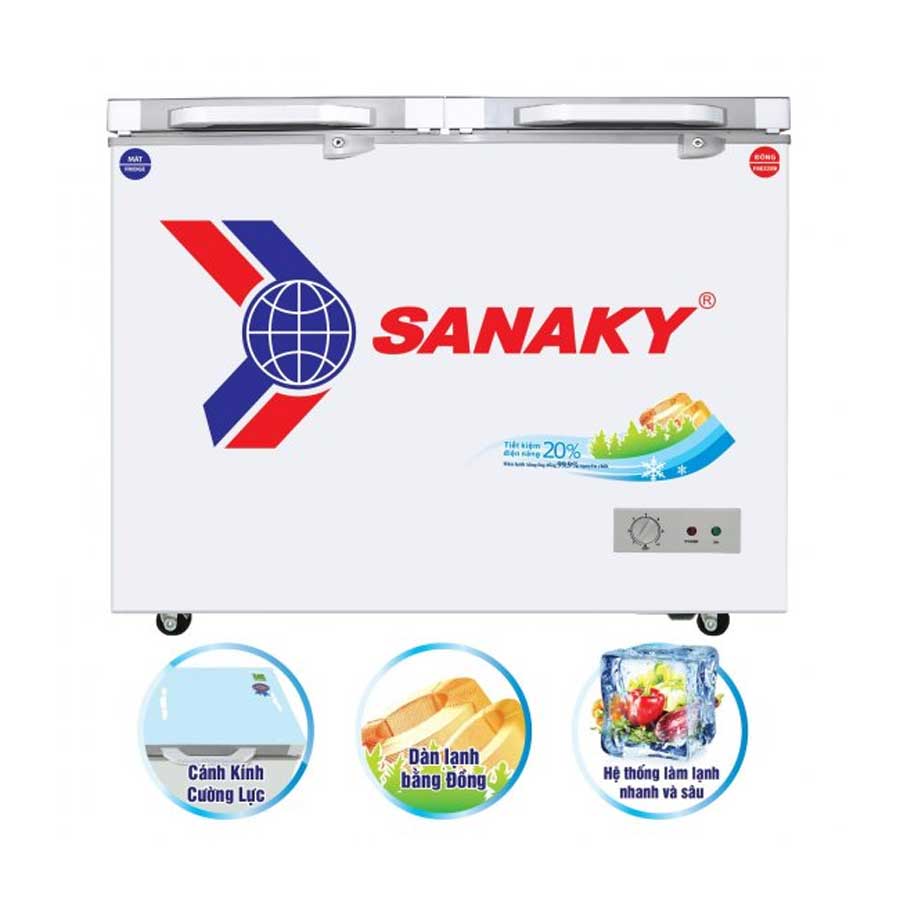 Tủ đông Sanaky 208L dàn đồng VH-2599A2KD(Cánh tủ:Kính cường lực)