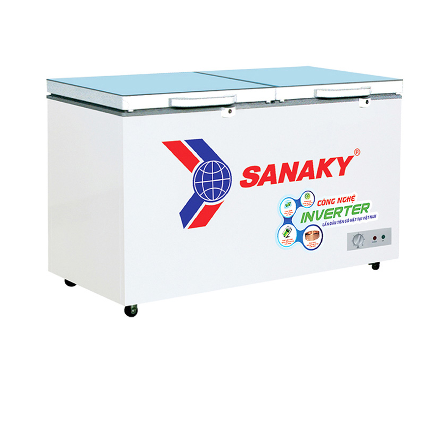 Tủ đông Sanaky 305L inverter VH-4099A4KD(1 ngăn đông,2 cánh,Cánh kính cường lực,Màu xanh ngọc)