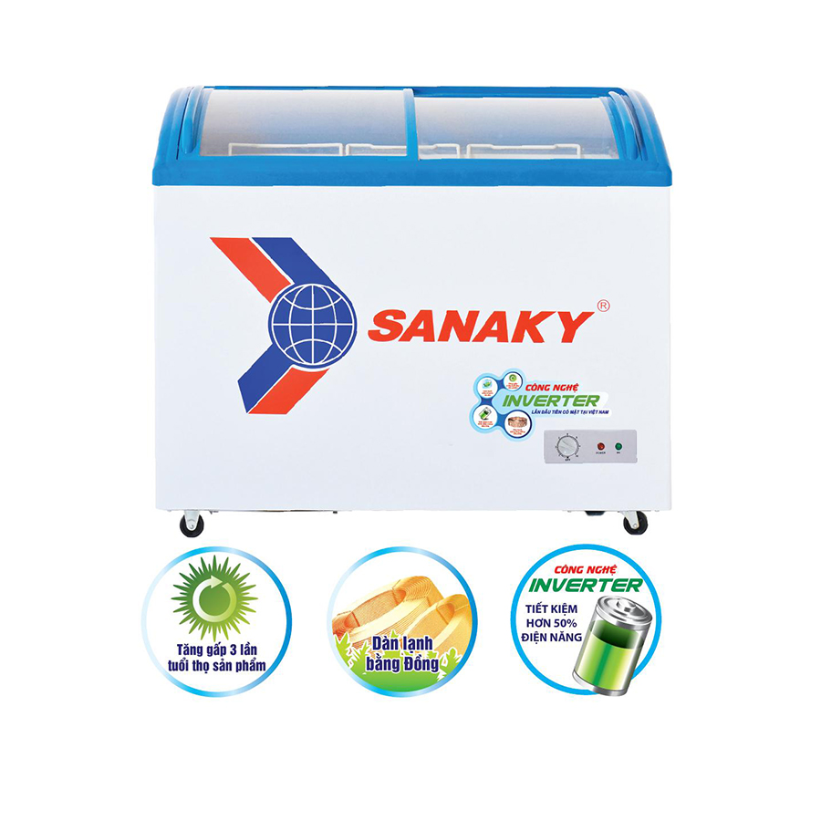 Tủ đông Sanaky 260L Inverter VH-3899K3(2 cánh kính cong lùa,dàn Đồng)