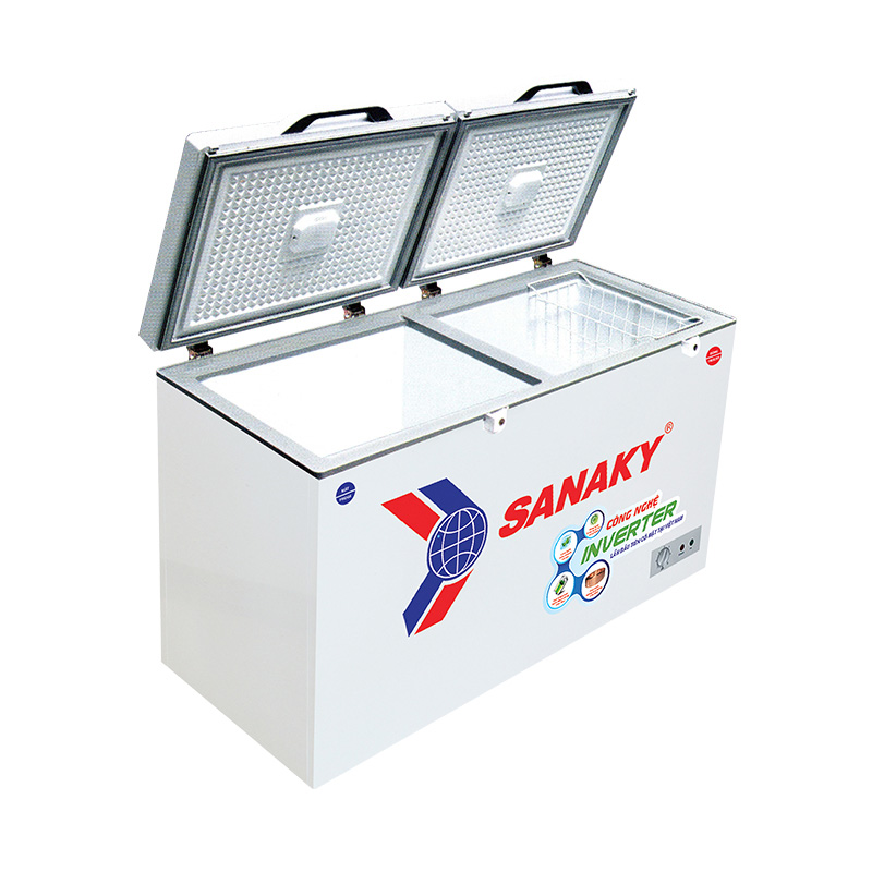 Tủ đông mát Sanaky 300L inverter VH-4099W4KD(2 ngăn:1 đông 1 mát,2 cánh,Dàn đồng,cánh kính cường lực,màu xanh ngọc