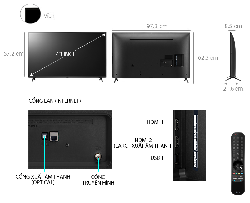 Smart Tivi LG 4K 43 inch 43UP7550PTC ThinQ AI