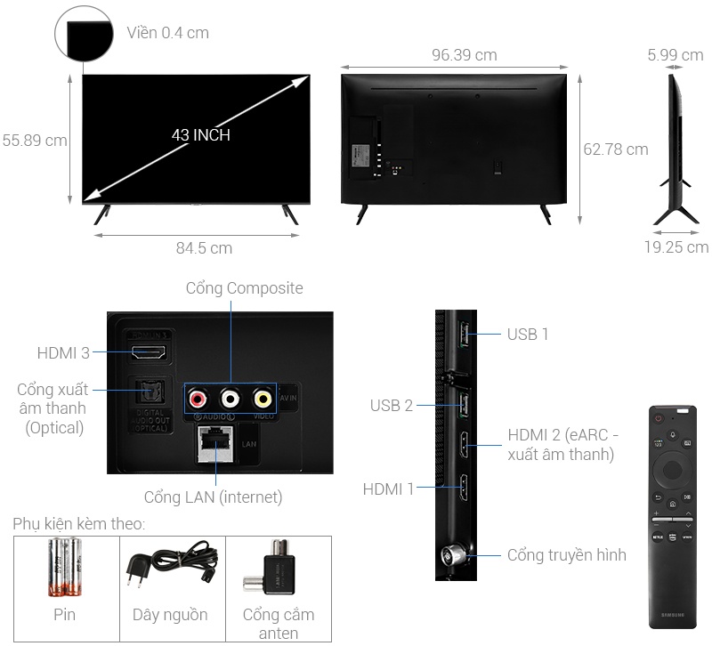 Smart Tivi Samsung 4K 43 inch 43TU8100 Crystal UHD